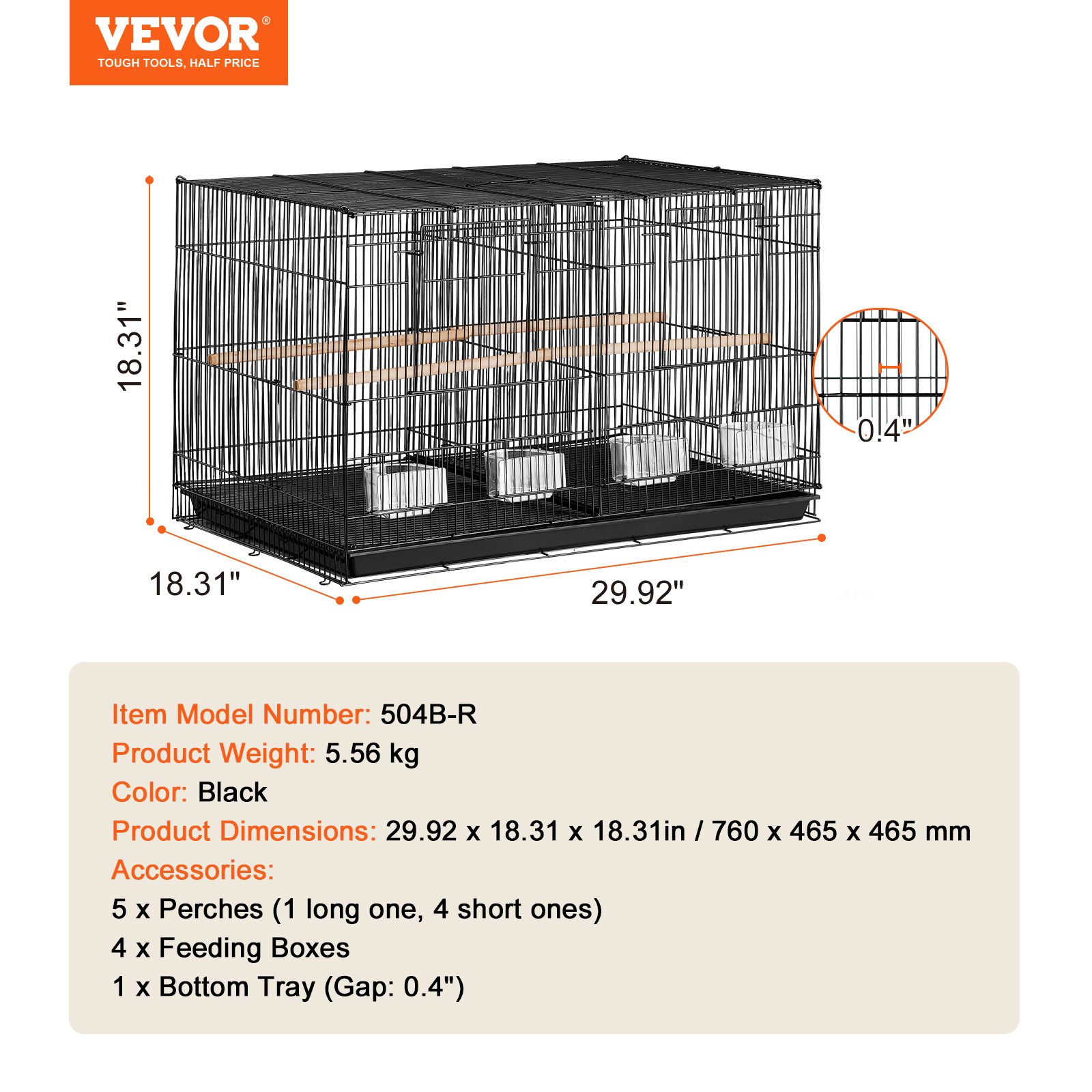 Bird Cage, 18 In, Small Parakeet Cage With Divider, Sturdy Metal Bird Flight Cage, Travel Birdcage With 5 Perches & 4 Feeding Cups, Parrot Cage For Canaries Lovebirds Cockatiels Budgie, Black photo 2