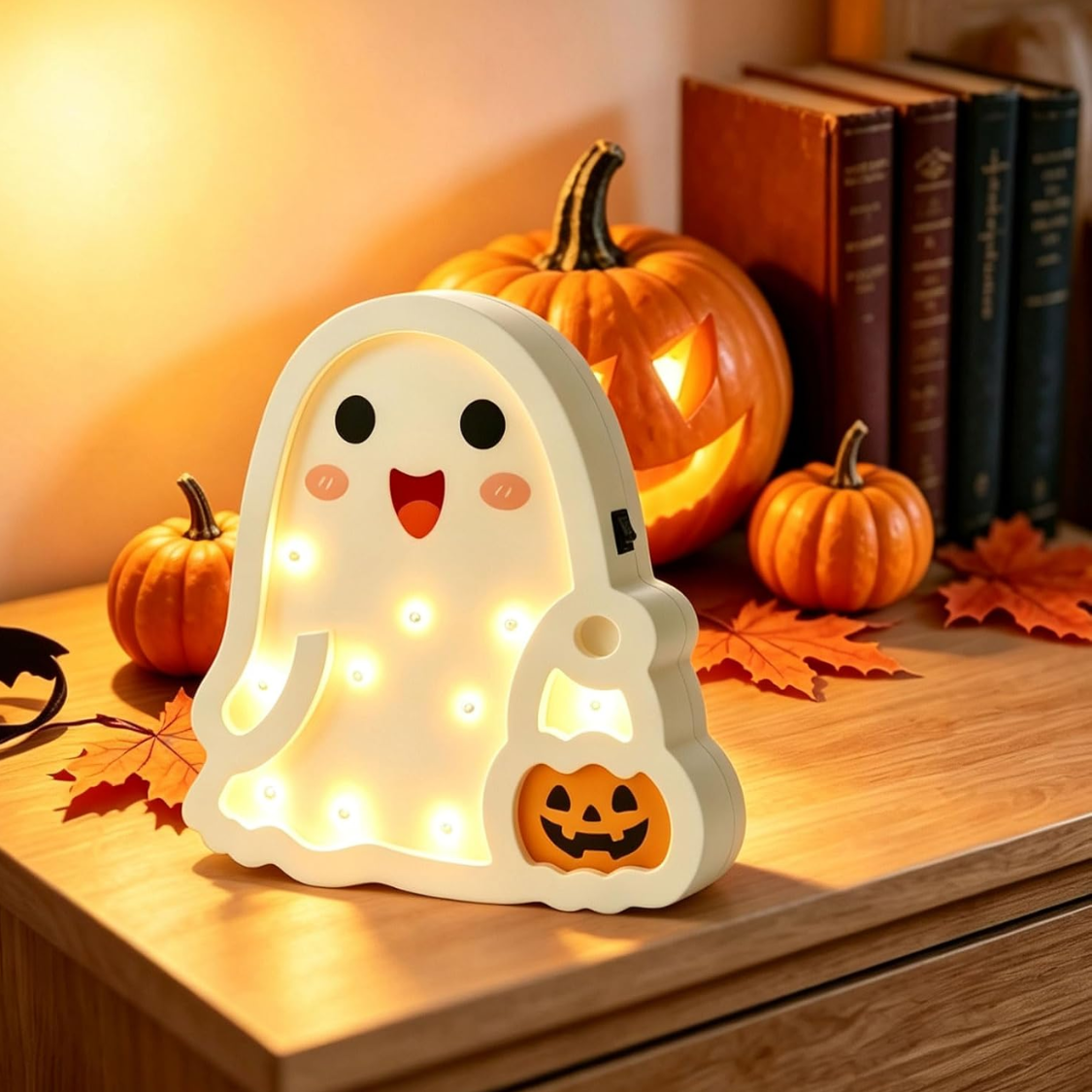 Halloween Wooden Ghost Table Sign, Light-Up Tabletop Decor For Home, Office And Halloween Parties photo 4
