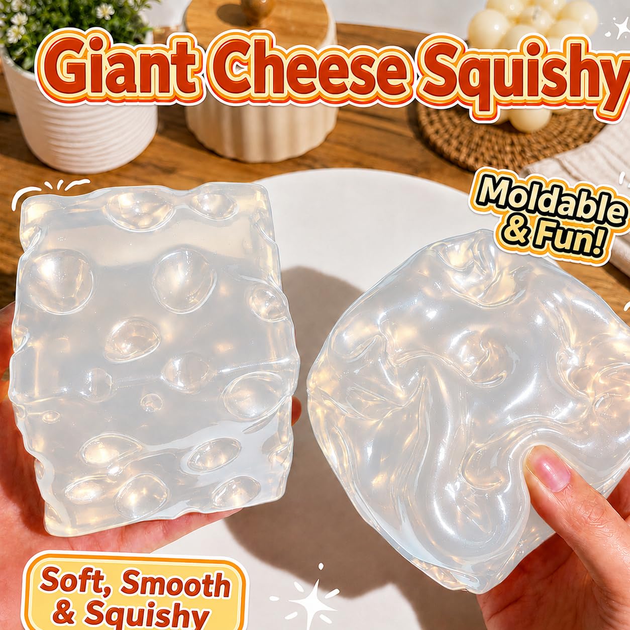 Big Cheese Squishy Stress Relief Toy - Jumbo Moldable Non-Rebound Fidget Toy, Petroleum Jelly Filled, Shape-Retaining Sensory Squeeze Toy For Teens And Adults photo 2