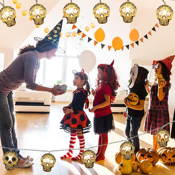 30 LED 15FT Halloween Skull String Lights Battery USB Powered With 2 Flashing Modes Indoor Outdoor Decor photo 7