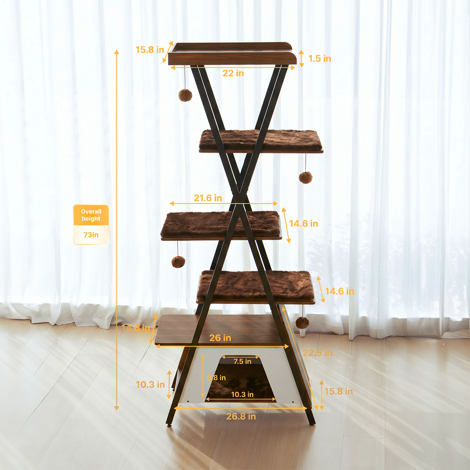73in Modern Cat Tower For Indoor Cats - Multi-Level Cat Tree With Scratching Posts, Caves, Large Perch & Removable Pads - Wooden Cat Furniture photo 6