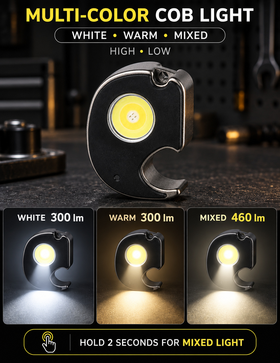 Rechargeable Magnetic Battery Display Type C LED Work Light Hanging Hook W5132 460LM Flashlight Portable photo 5