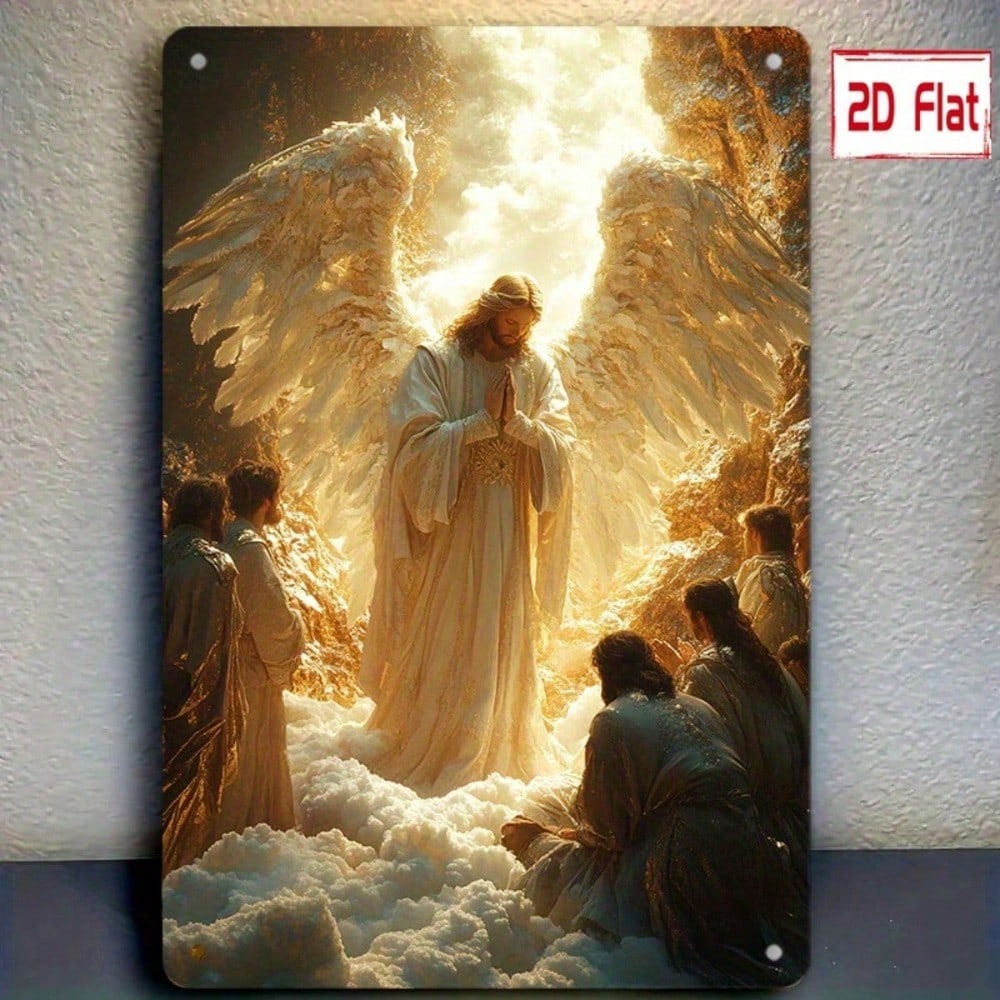 Angel Prayer Wall Plaque Metal Religious Art, 2D Flat Angel Scene Home Decor photo 3
