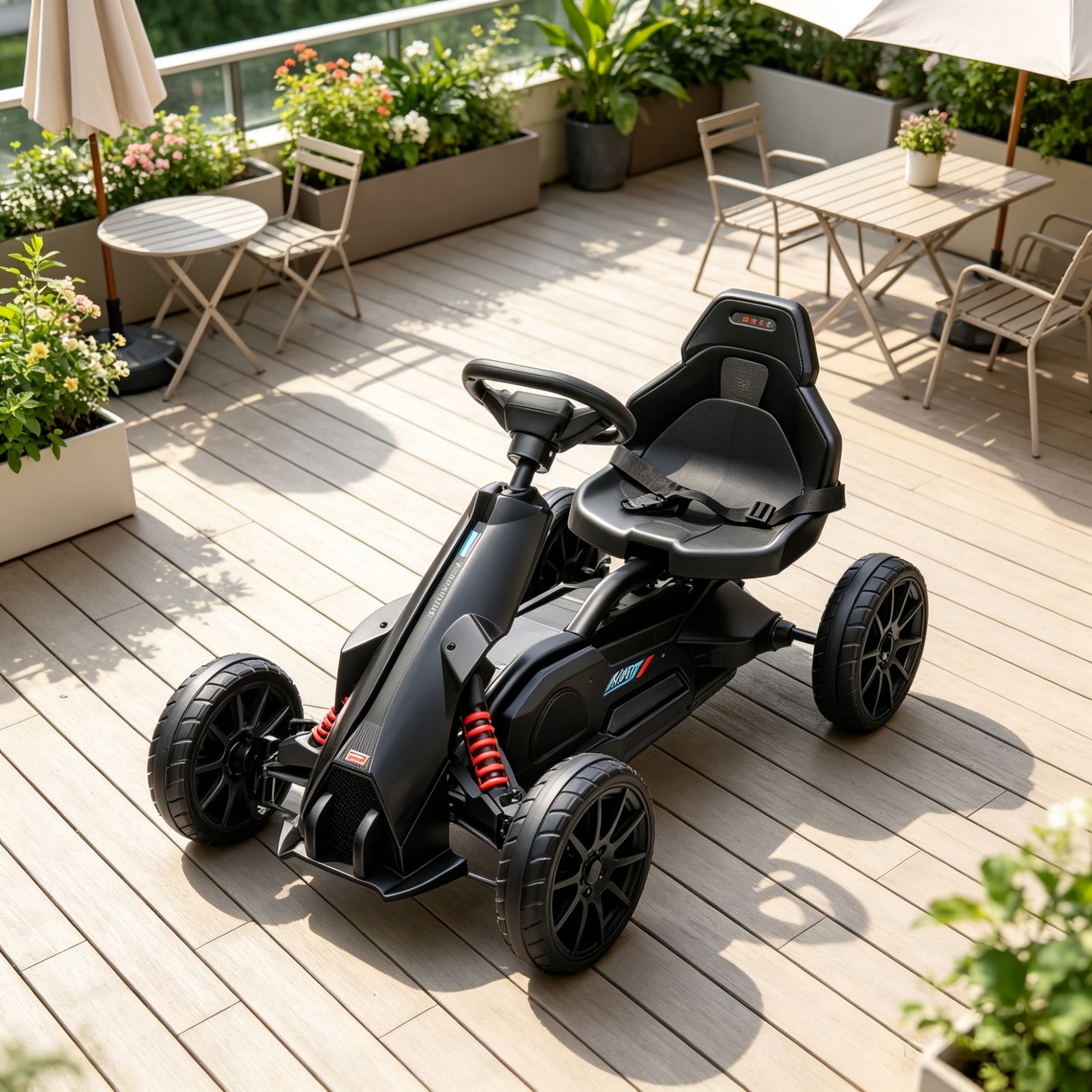 Black Children's Pedal Kart, Adjustable Seat, Durable Swing Axle, Safe Outdoor Riding Toy photo 7