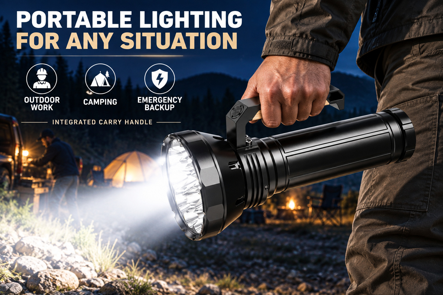 Solar Powered Rechargeable Type C LED Work Light 32000mAh W5220 2 38000LM Aluminum Alloy Flashlight photo 5