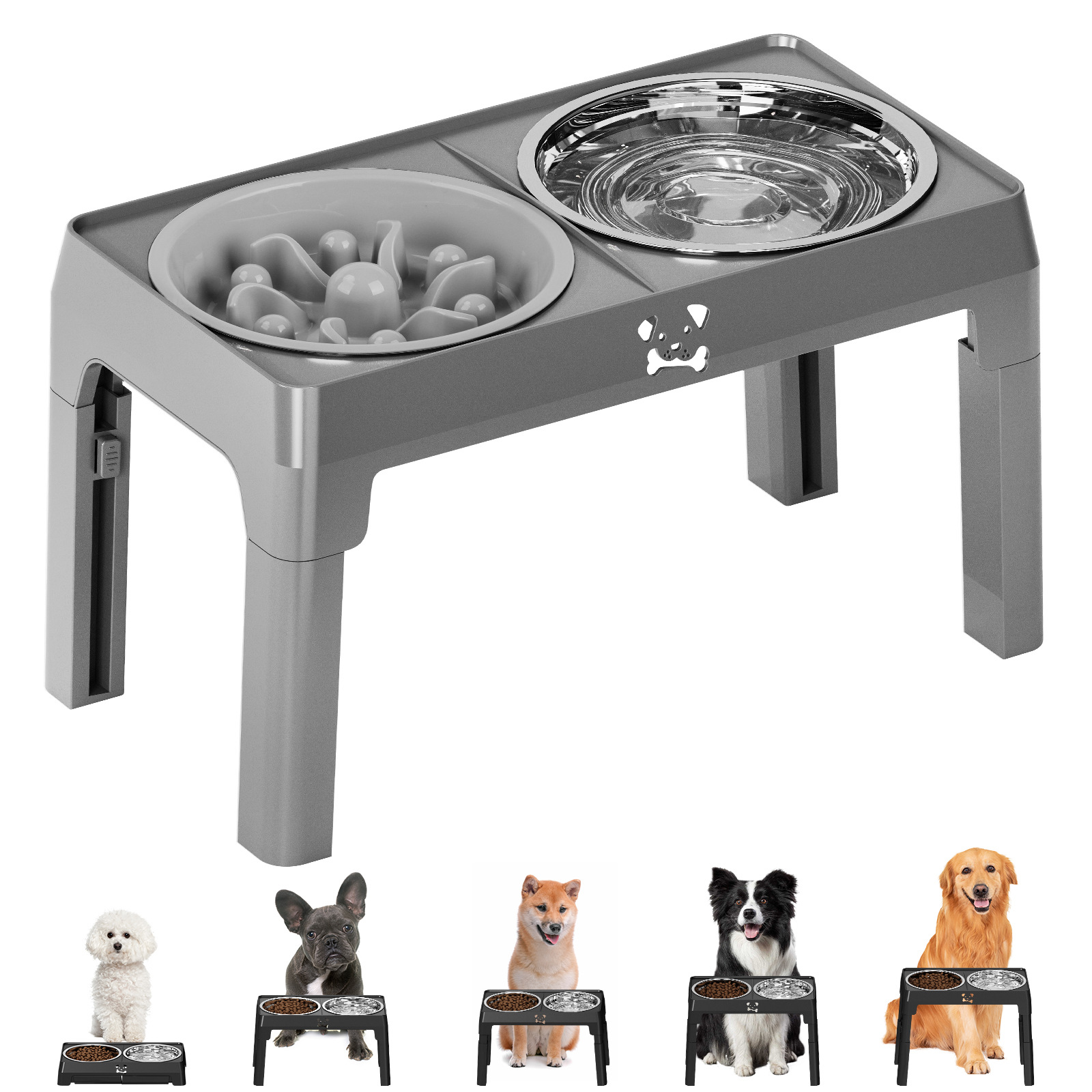 Elevated Dog Bowl 2 Stainless Steel Bowls, 5 Height Adjustable Stands Pet Medium And Large Dog Bowl Improves Digestion And Neck Support, Easy To Clean photo 6