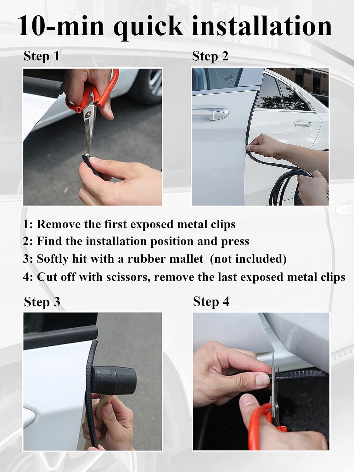 Black Car Door Edge Guard 13 Ft, U Shape Rubber Protector Trim With Metal Strip, Cuttable Auto Door Edge Protection photo 3