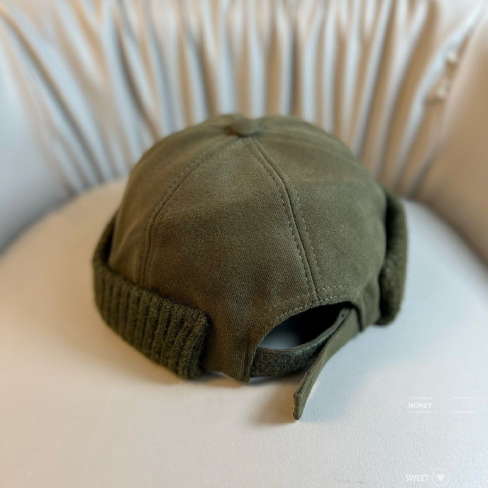 Patchwork Knitted Rolled-edge Vegetable-pulp Hat For Autumn And Winter, Made Of Cotton, With A Retro And Simple Design, Suitable For Workwear, Without A Brim, For A Lord-like Look photo 2