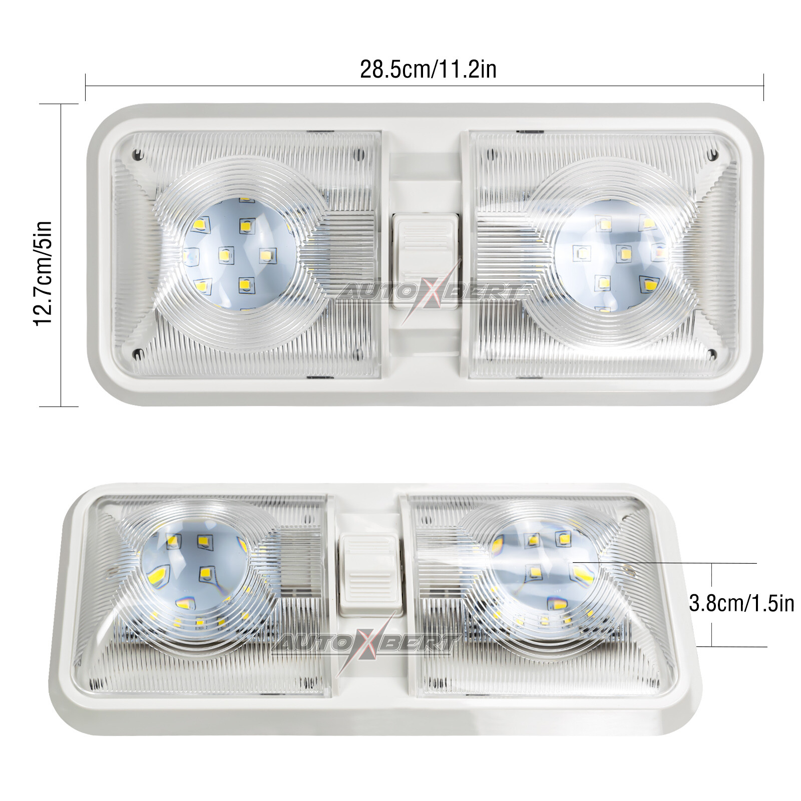 12V RV Interior LED Ceiling Light Boat Camper Caravan Trailer Double Dome Light photo 3