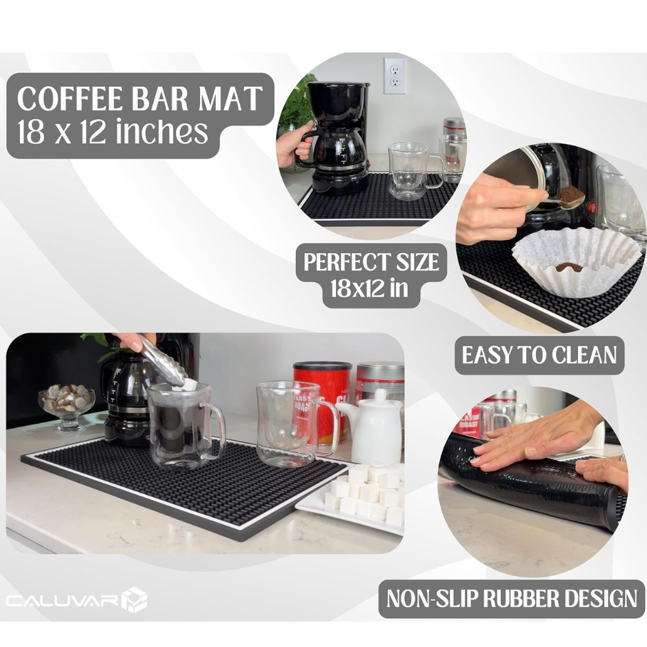 Coffee Bar Mat For Countertop White Frame  Silicone Espresso Machine Mat, Non-Slip Corner Coffee Bar And Brew Maker Pad, Modern Kitchen Barista Accessories, Dirty Soda Bar Supplies photo 4