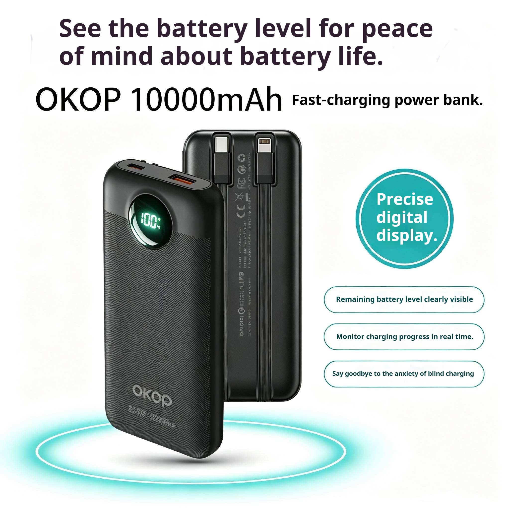 KP-728 Best-selling 10,000mAh High-capacity Power Bank With Digital Display Lightweight Portable And In-stock At The Factory photo 6
