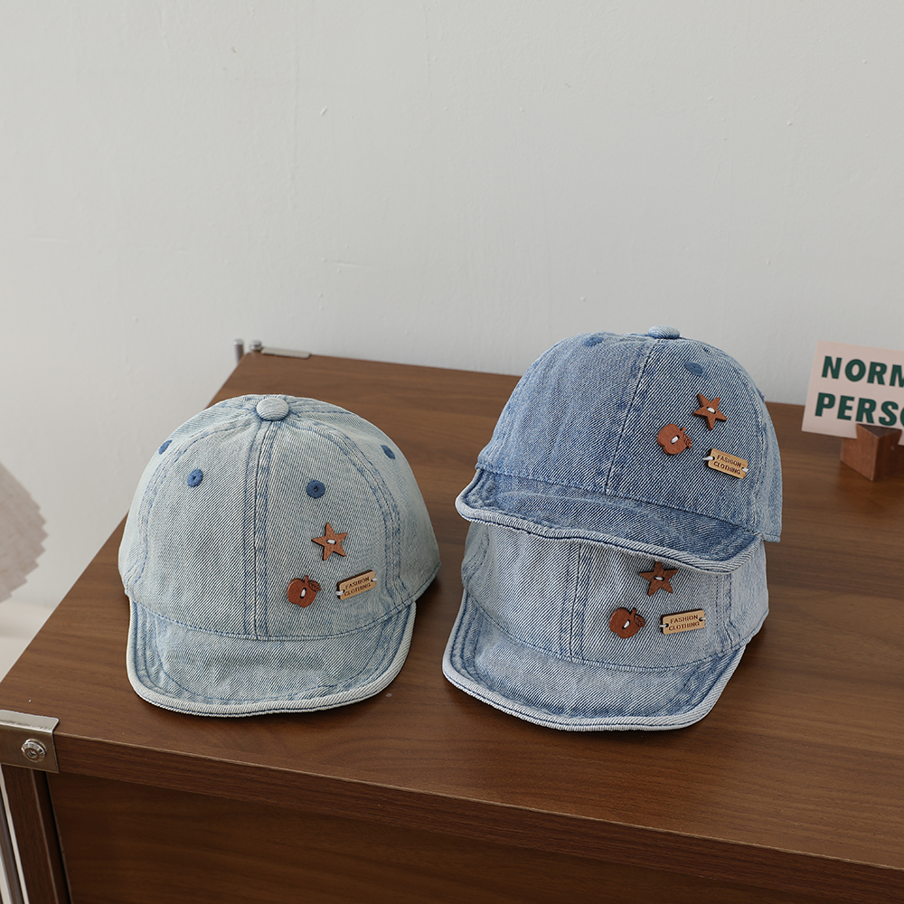 Star Apple Patch Children's Denim Baseball Cap - Retro Washed Soft Top Children's Baseball Cap For Outdoor Versatility photo 2