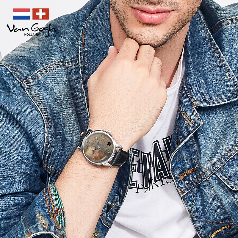 Van Gogh 3D Oil Painting Surface Steel Strap Self-portrait Quartz Wrist Men's Watch photo 5