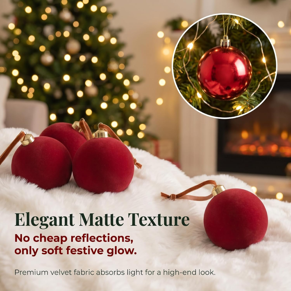 15 Pcs Red Velvet Christmas Decorations Balls, 2.65 Inch Christmas Ornaments For Xmas Tree Decor, Dark Red Flocked Ball For Family Holiday Party Valentines photo 4