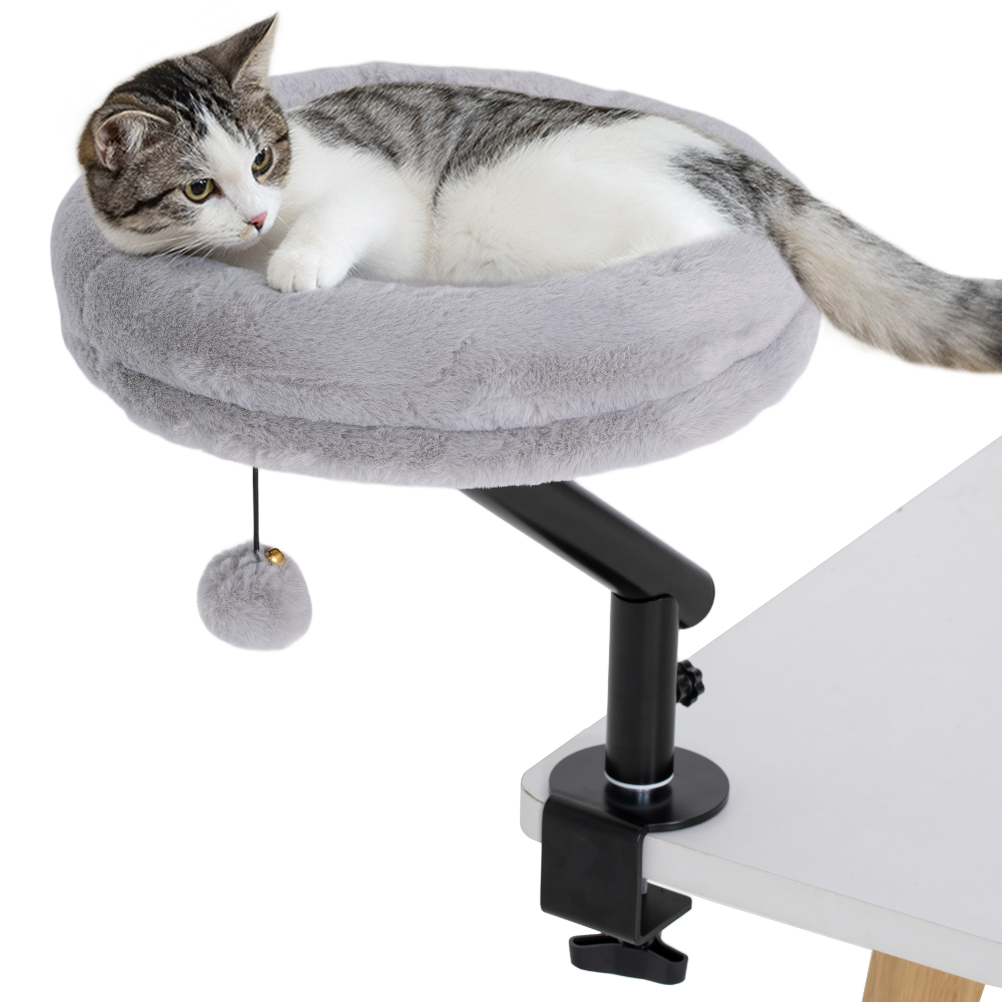 Cat Desk Bed, Cat Hammock 360degrees Rotatable Adjustable For Window, Table, Work, Grey photo 2