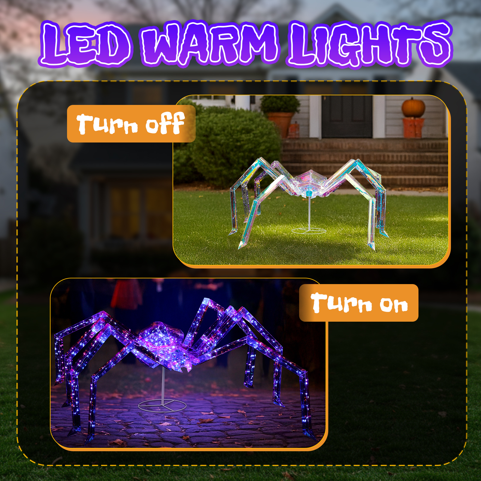 Replace 43966577 3FT Halloween Decorations Light Up Spider,Outdoor Halloween Decor Lighted Iridescent Spider,Weather Proof Pre-lit Spider With 340 LED Lights,for Front Yard Porch Gardens Lawns Party photo 4