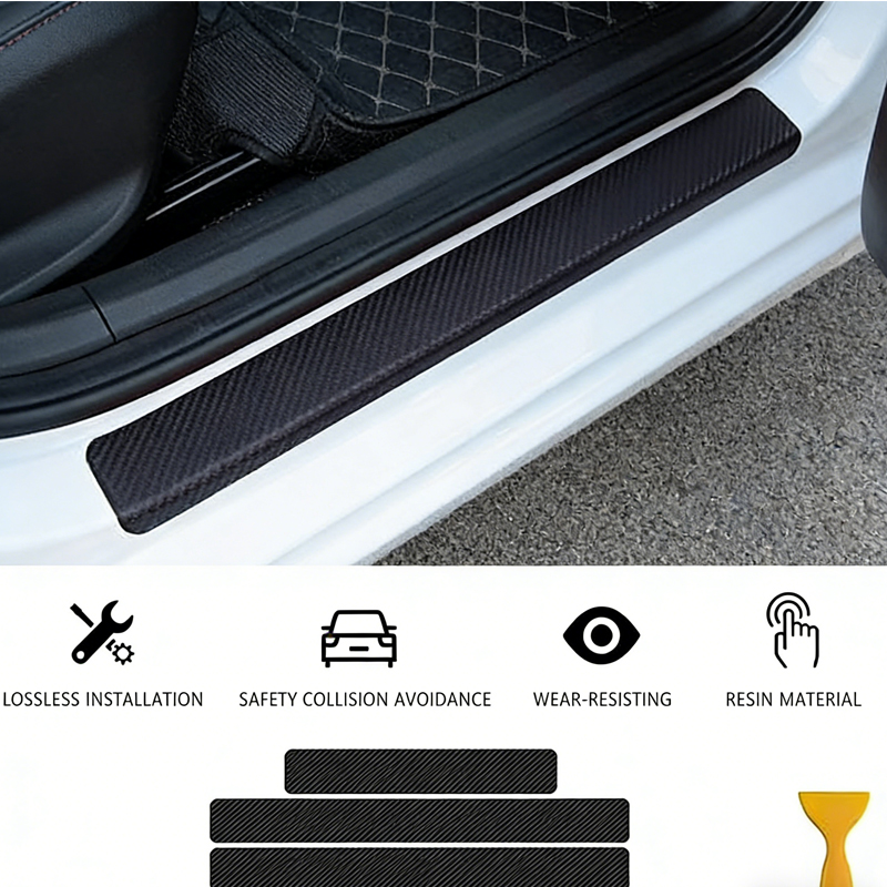 Carbon Car Door Sills Protector, Car Door Threshold Protection, Automotive Door Entry Guard 4 Pcs Universal Rubber Scratch Resistant Exterior Accessories photo 2