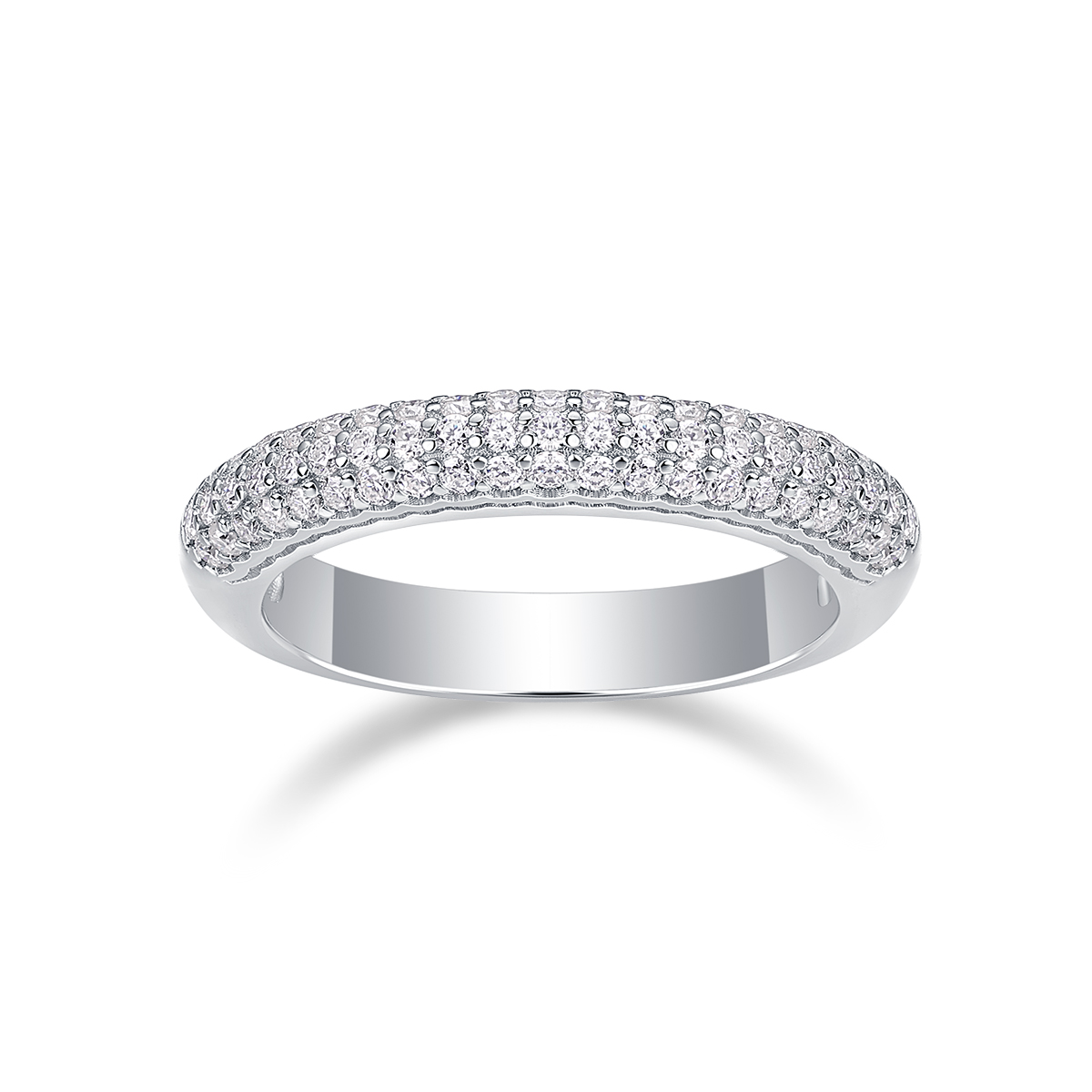 S925 Silver 3.3g Platinum Plated Moissanite Ring, 4.0mm 63pcs D VVS1 Micro Pave Band, GRA Certified US 5-9 photo 3