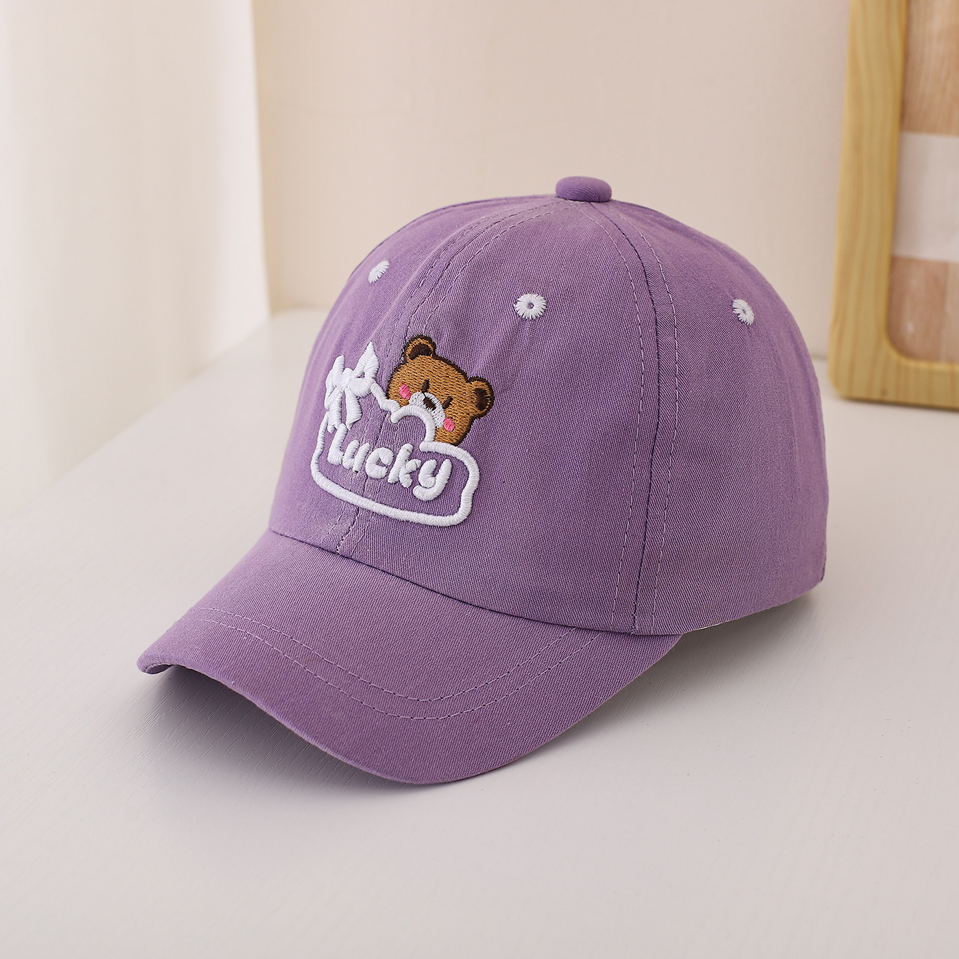 Children's Single-color Cute Little Bear Bow Tie Embroidered Adjustable Simple Casual Baseball Cap Suitable For Travel And Sports photo 8
