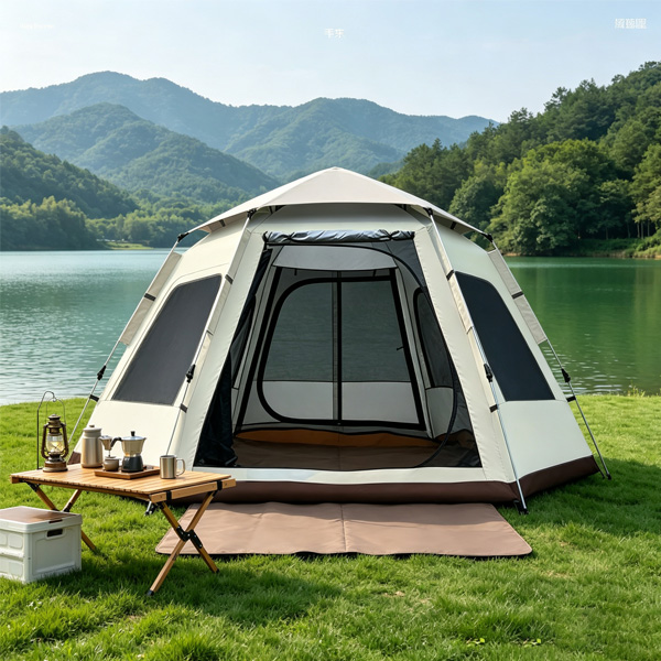 Cream White Instant Pop Up Tent - 3 Second Quick Setup Outdoor Shelter, Windproof Waterproof With Panoramic Mesh Skylight, Extra Spacious Sunshade Canopy For Picnic, Beach, Backyard, Music Festival photo 1