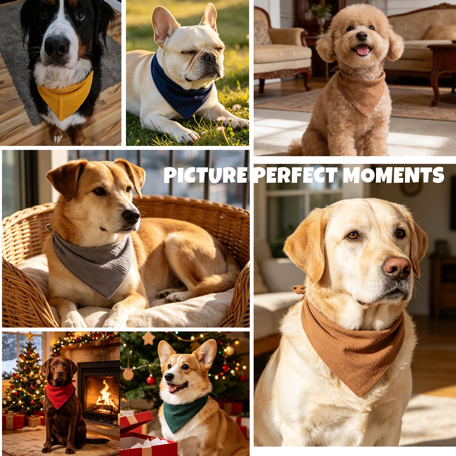 Beige Dog Bandanas Plain Color With Adjustable Snap Button Cotton Pet Solid Wedding Engagement Scarf For Medium And Large Breeds photo 5