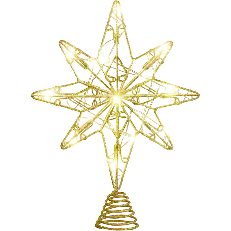 Christmas Tree Star Topper Eight-Pointed Golden Tree Ornament Festival Treetop Decor For Holiday Party And Xmas Celebration photo 2