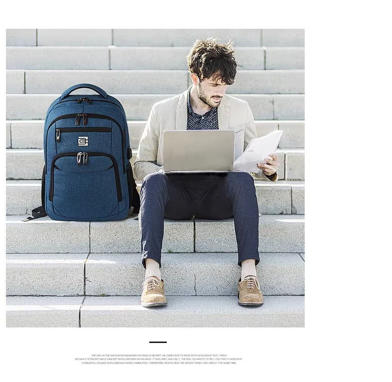 BC Men's Business Backpack Oxford Cloth Waterproof 16 Inch Large Capacity Multi Functional Computer Backpack Student Backpack Women's Blue Large Edition photo 2