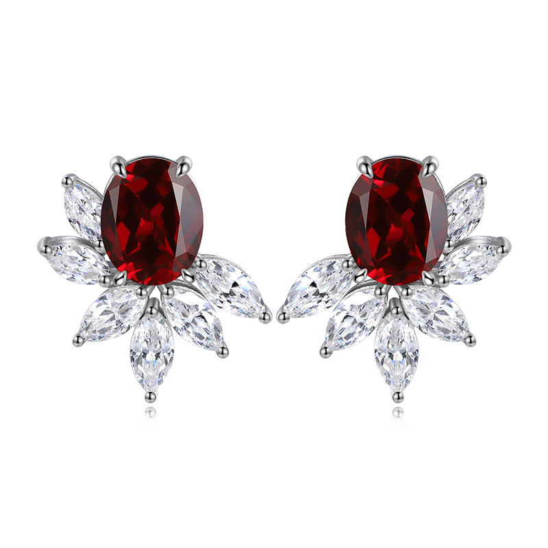 S925 Silver 7.3g Lab Created Gemstone Earrings, 10x8mm Multi-Color Flower Studs, Ruby Sapphire Emerald Paraiba photo 6