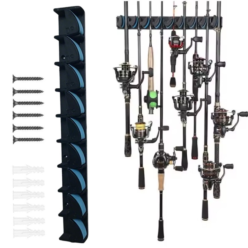 Vertical Fishing Rod Holder Wall Mounted Organizer Rack Blue Garage 9 Rods Pole photo 6