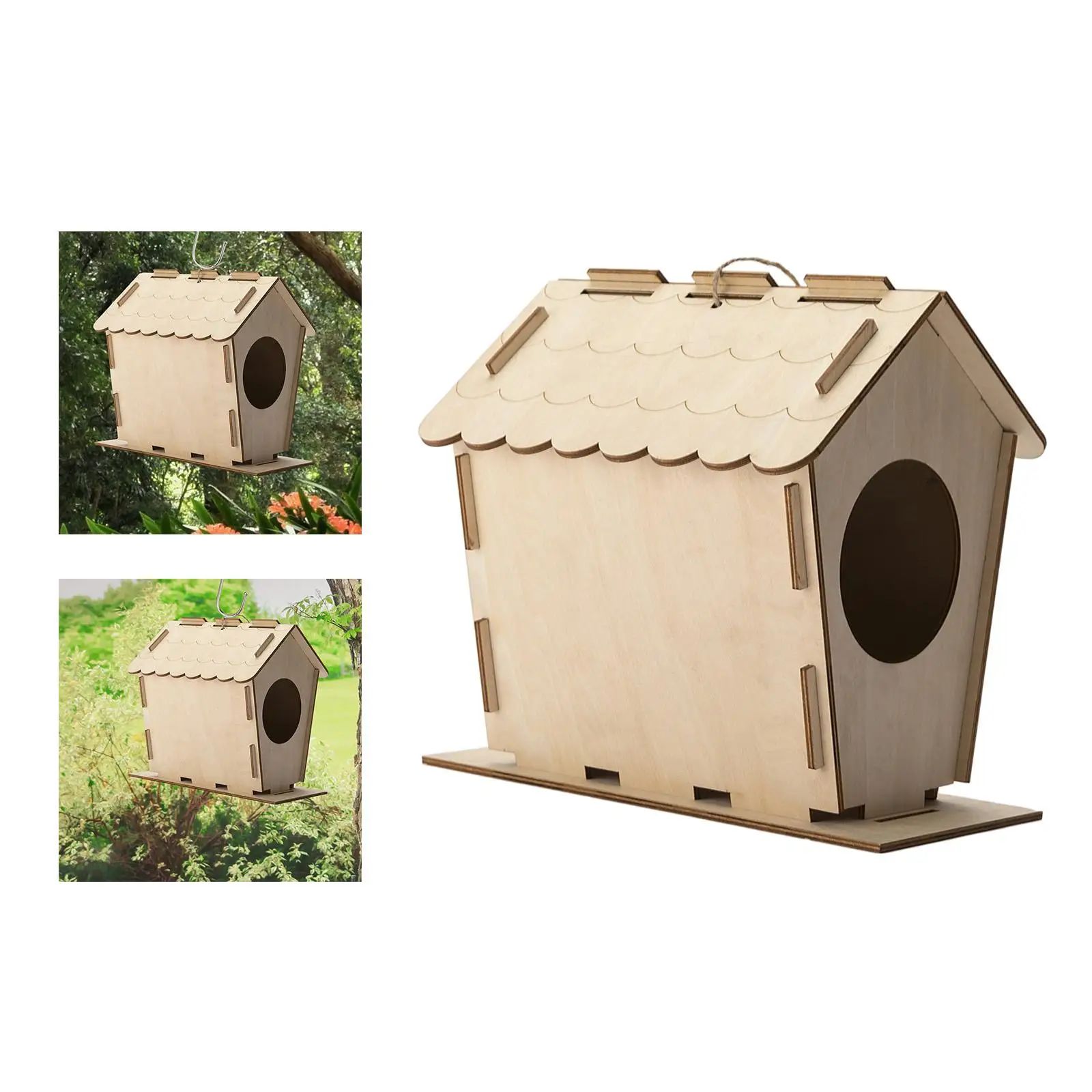 DIY Bird House Yard Gift Shelter Outdoor Unfinished Bird Nest Wooden Nesting Box photo 5