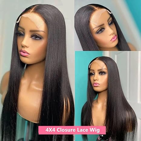 4x4 Lace Straight Human Hair Wig, Natural Color, Density photo 3