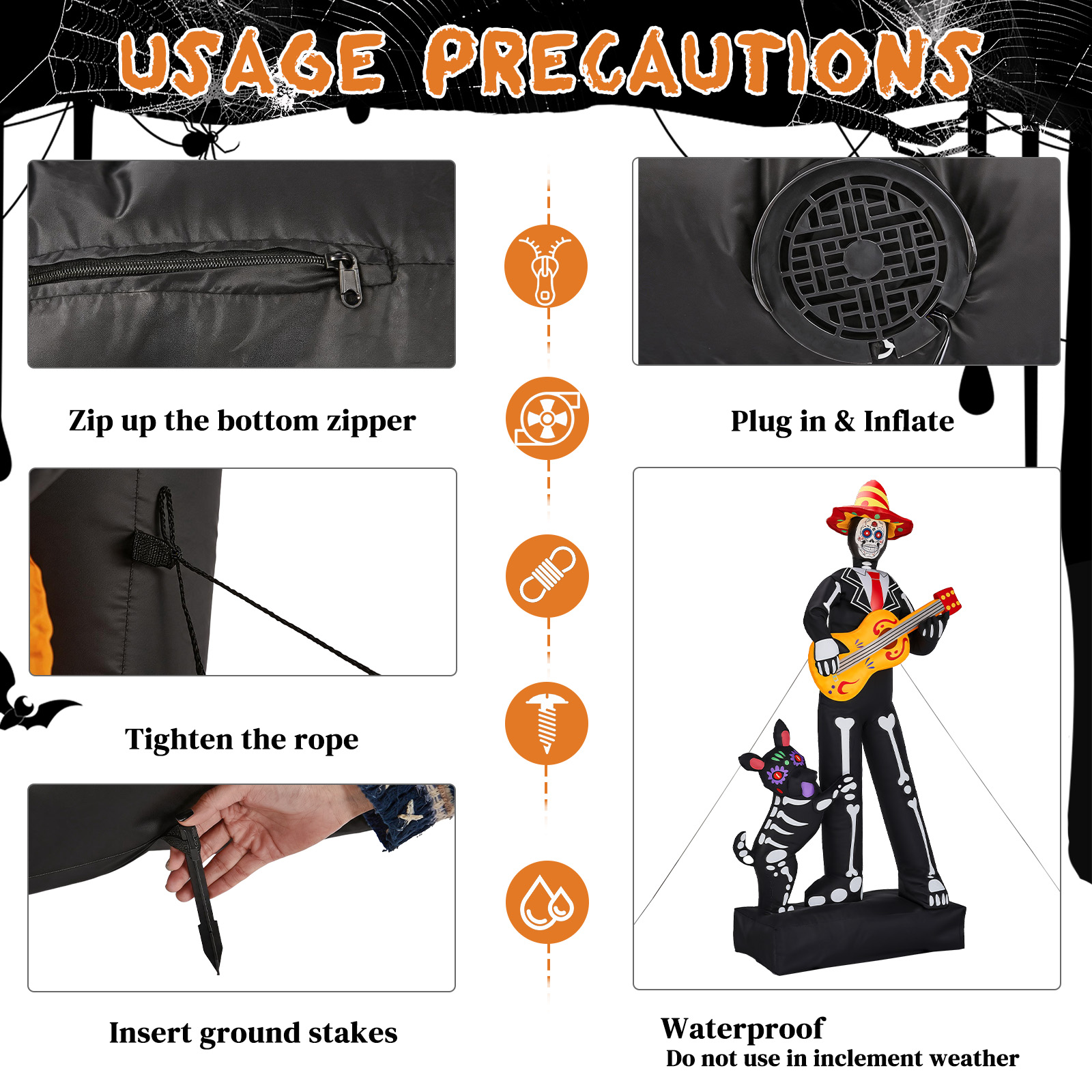 7.3ft Ghostly Musician With Dog,6 LEDs,Black,White,Orange,Halloween Inflatable Decoration,1500mA,12V,US Standard photo 6
