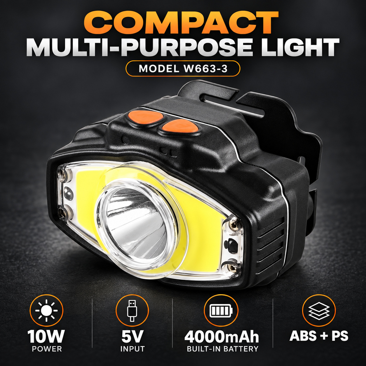 W663 3 Hands Free COB LED Headlamp 10W 4000mAh Rechargeable Type C For Camping Hiking photo 1