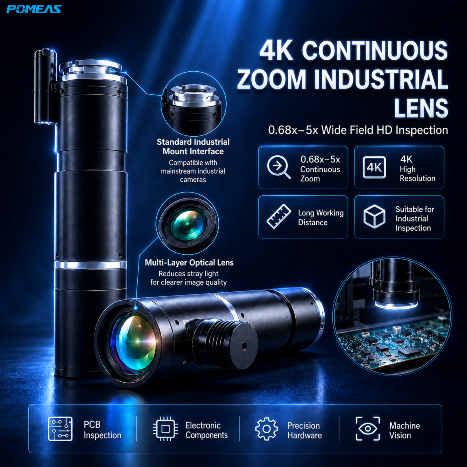 High Precision Pomeas 4K Microscope Lens 0.68x-5x Continuous Zoom Lens For Machine Vision System Digital Optical Measuring photo 2