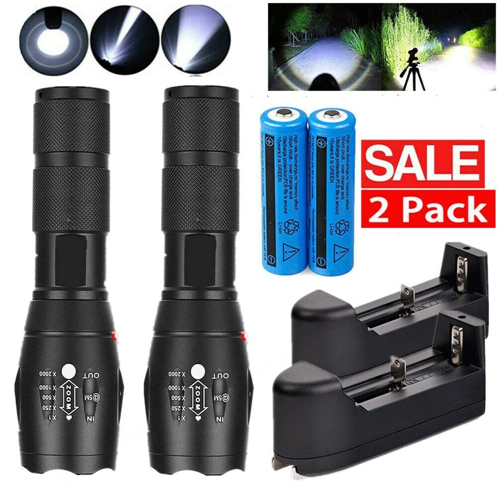 2x 990000LM Bright LED Flashlight Rechargeable Torch Camping Zoom Light Lamp photo 2