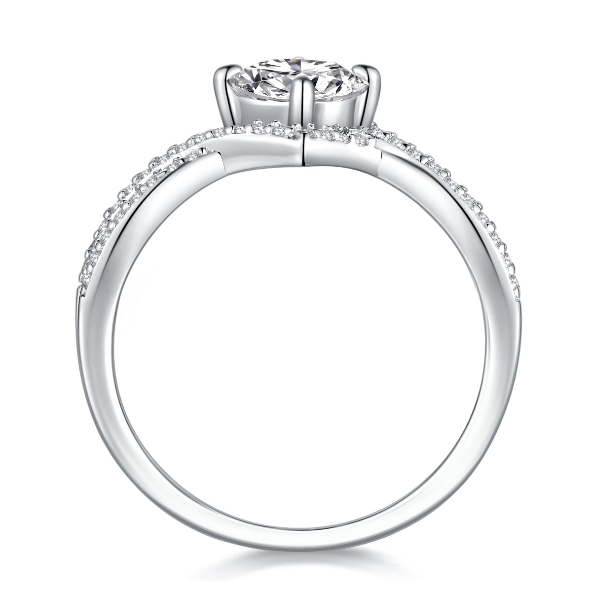 S925 Silver 3.3g Platinum Plated Moissanite Ring, 1ct 6.5mm D VVS1 Criss Cross Band, GRA Certified US 5-9 photo 6