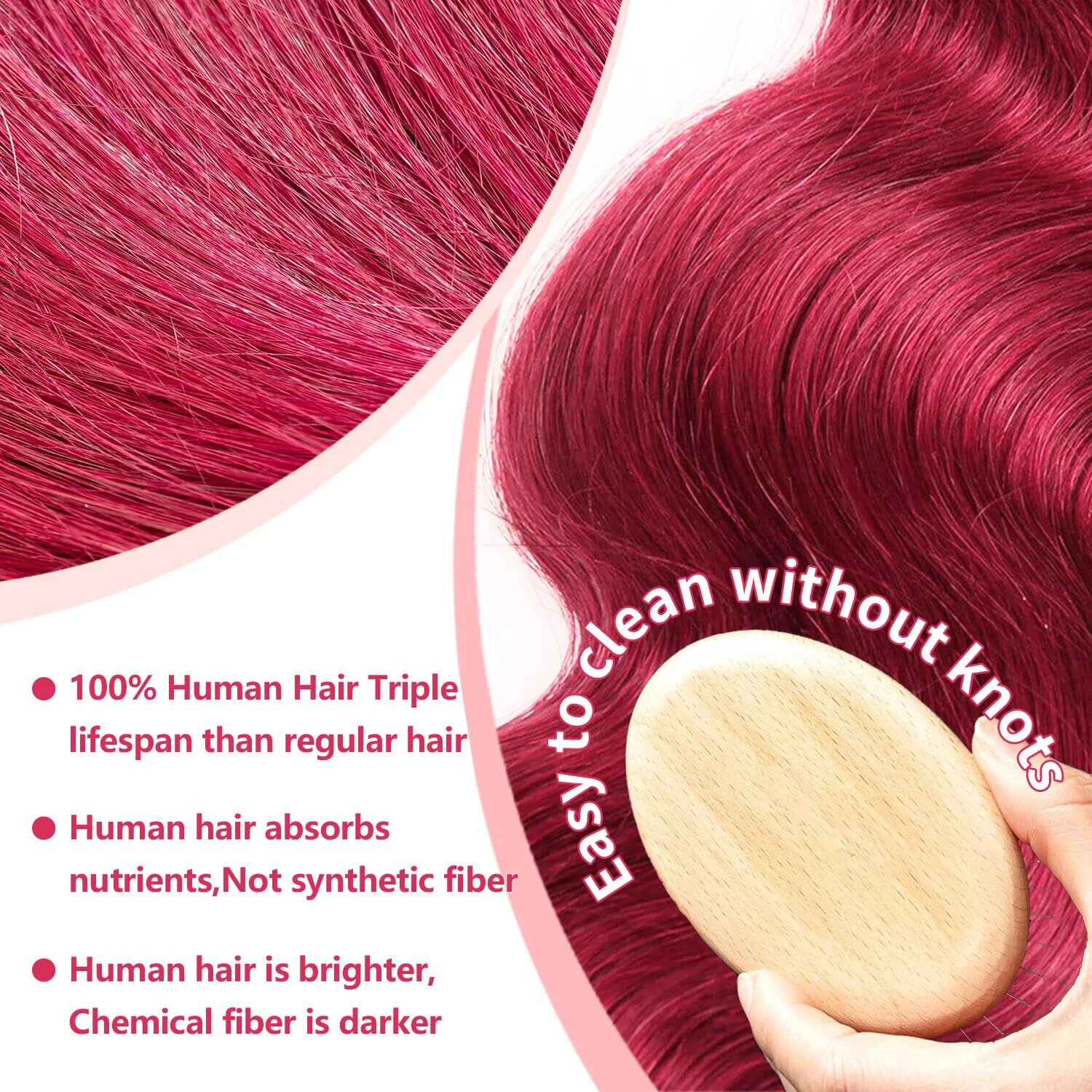 13x6 Lace Front Human Hair Wig Burgundy Red Body Wave, Density, 22 Inches photo 5