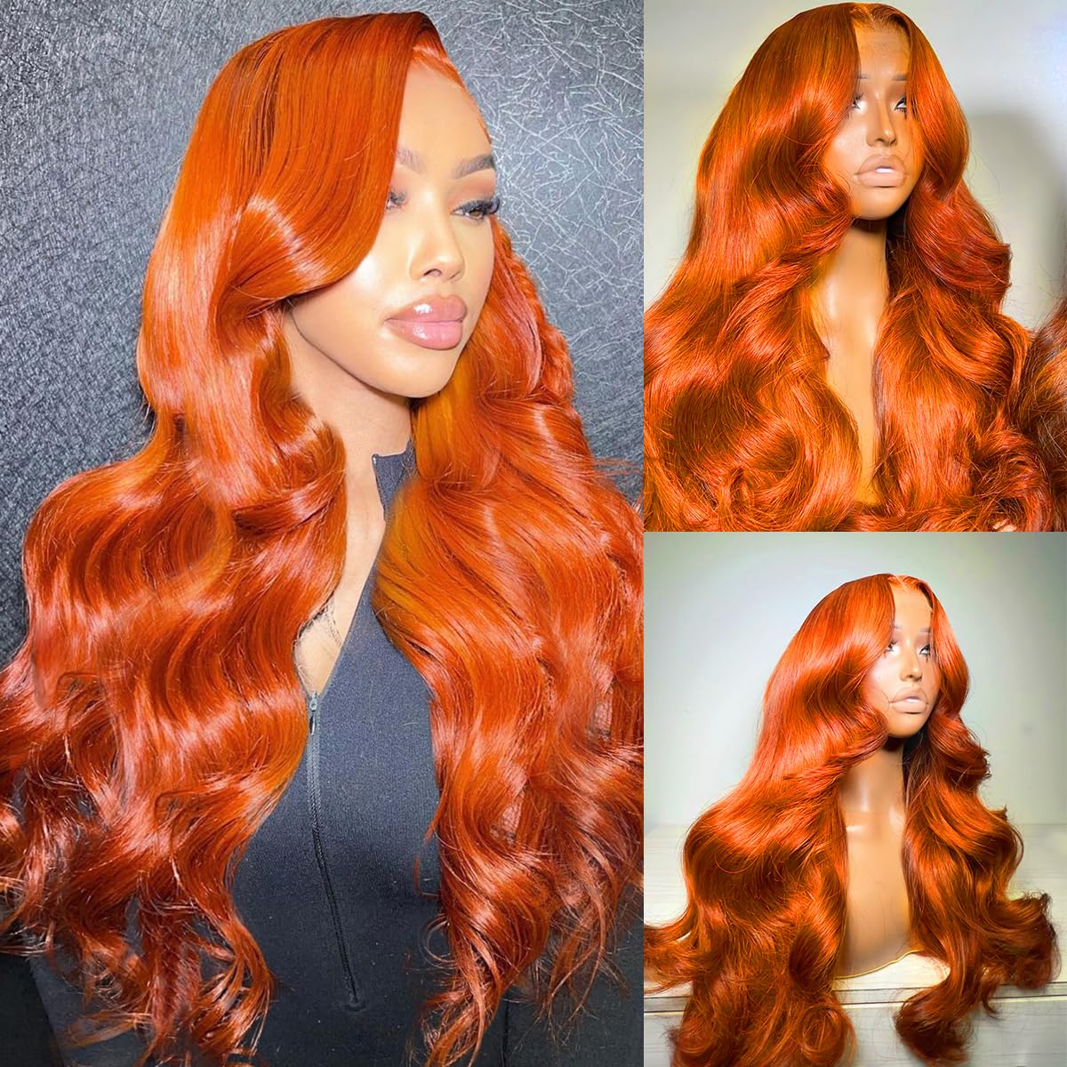 13x4 Lace Front Human Hair Wig Body Wave Ginger Yellow Density photo 4