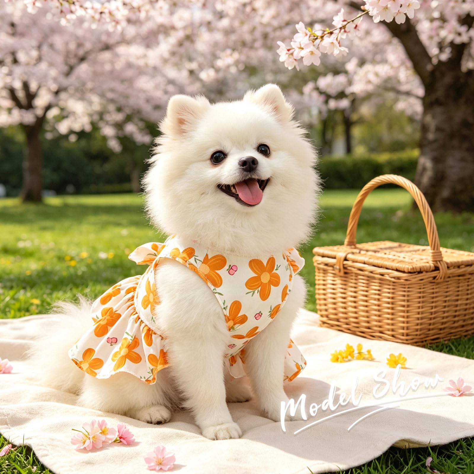 2Pack Small Dog Harness Dress For Girl Puppy Cat Dress With Flower Pattern Bow Adjustable Breathable Lining Back D-Ring Cute Outfits For Small Puppy, Cat Dresses For Cats Only Or Dog Girl Clothes photo 6