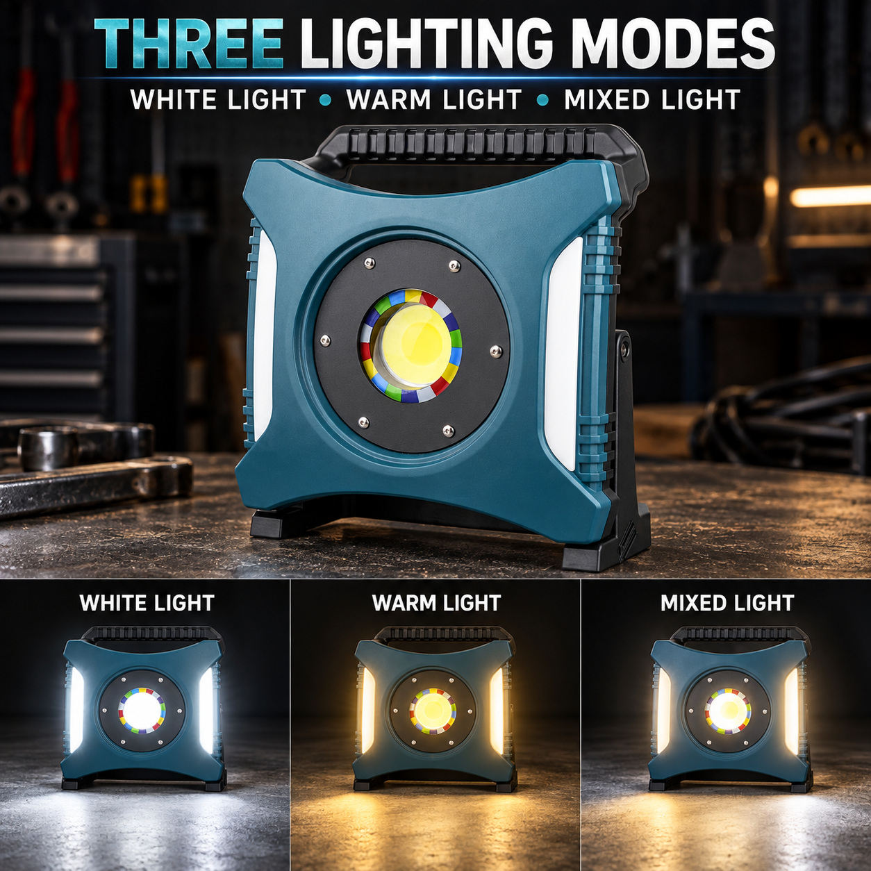 Rechargeable Type C COB Batteryversion 18650 W8142 1 Red Blue Warning LED Flood Light 6500mAh photo 6