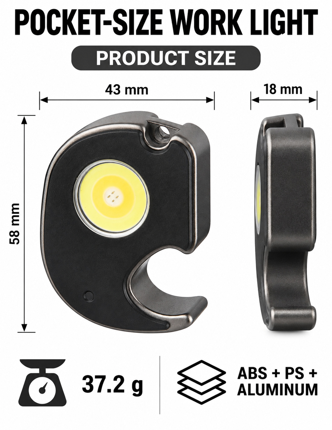 Rechargeable Magnetic Battery Display Type C LED Work Light Hanging Hook W5132 460LM Flashlight Portable photo 7