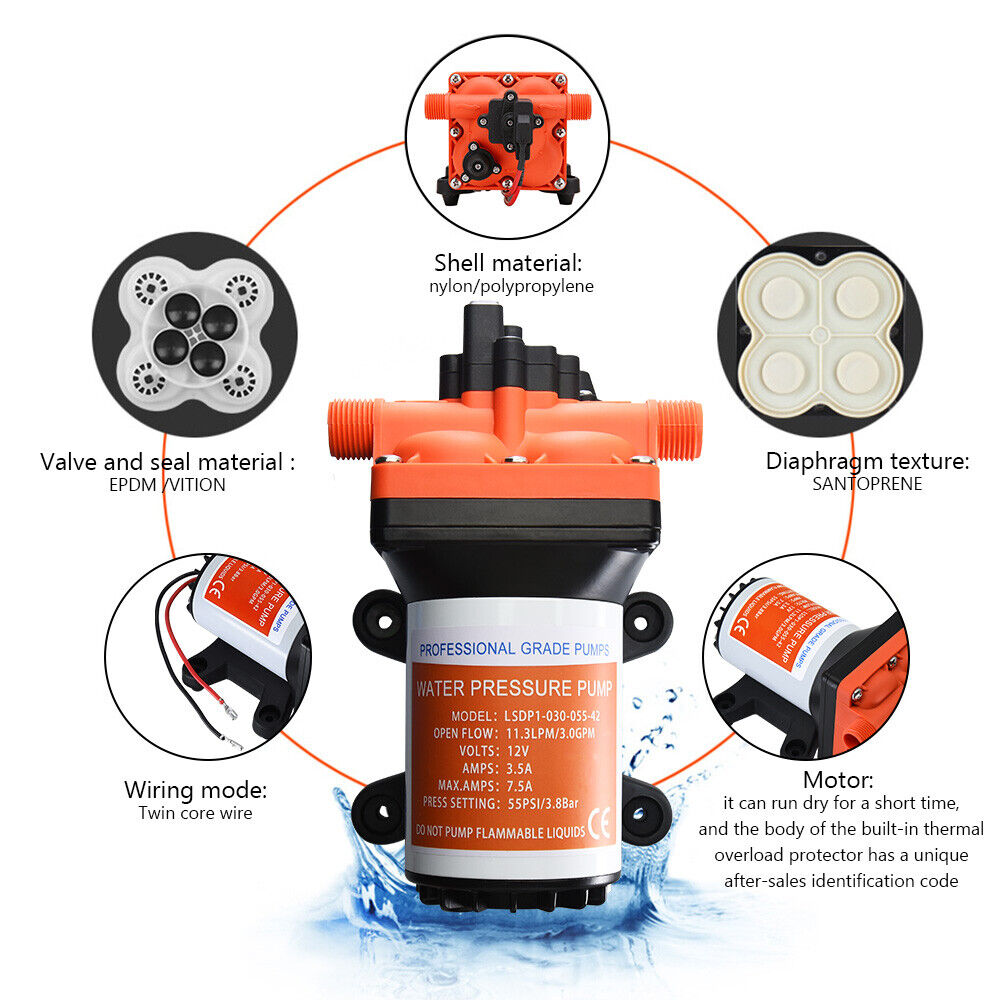 RV  12V Water Pump 55PSI 11.3LPM For Caravan Motorhome Camper Boat photo 4