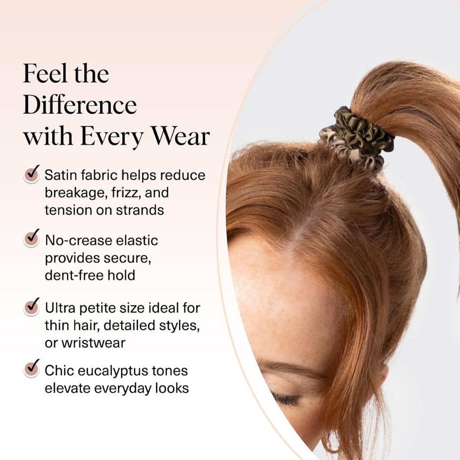 6PCS Ultra-Petite Satin Scrunchies For Women, Mini Eucalyptus Hair Ties, Soft Hair Accessories For Everyday Styling photo 3