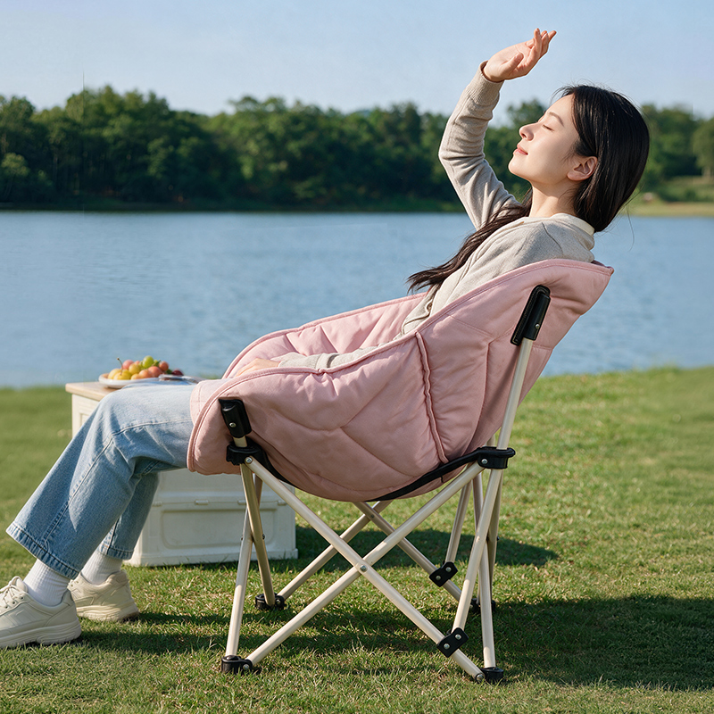 Outdoor Folding Moon Chair Foldable Shell Shaped Saucer Chair, Oversized Padded Camping Chair With Side Pocket, 280LBS Capacity,for Camping, Hiking,Fishing,Picnic,Beach,Yard, Bedroom photo 5