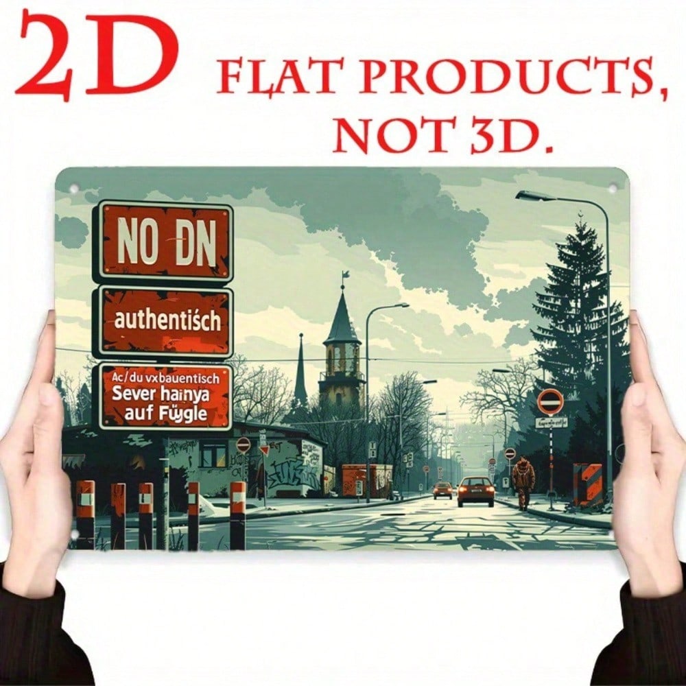 Retro Metal Sign Vintage Road Cars 2D Flat, Street Graffiti Tin Decor 8x12 photo 1