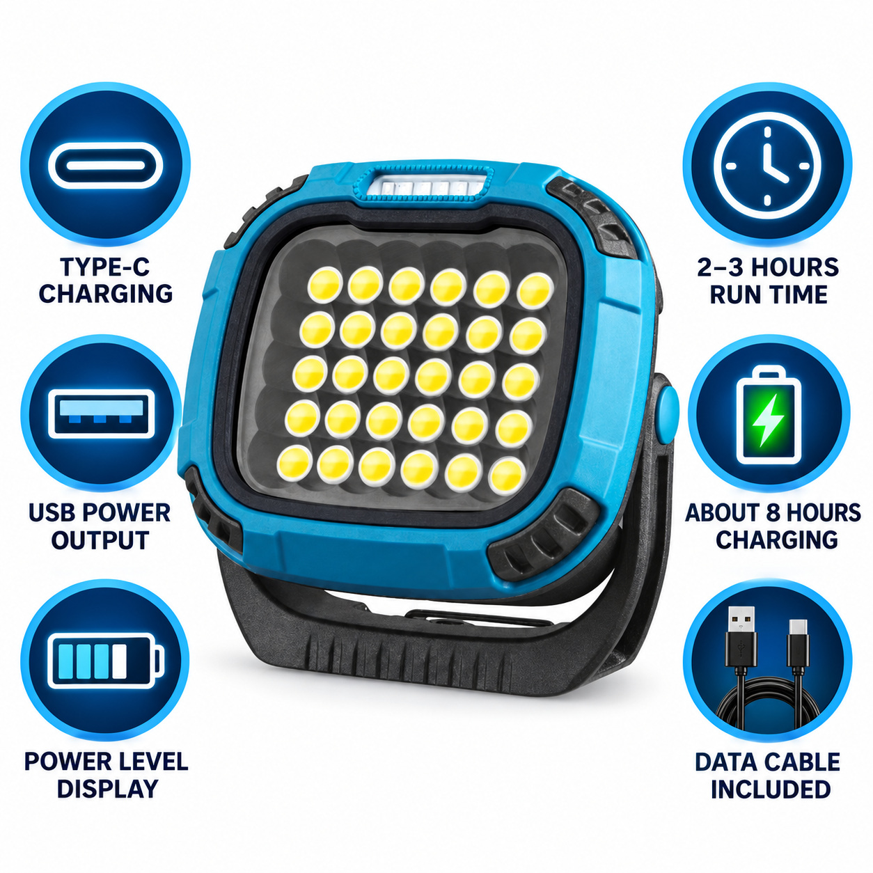 Rechargeable Magnetic Battery Display Type C LED Work Light Base Hanging W893 1 3 Hour photo 3