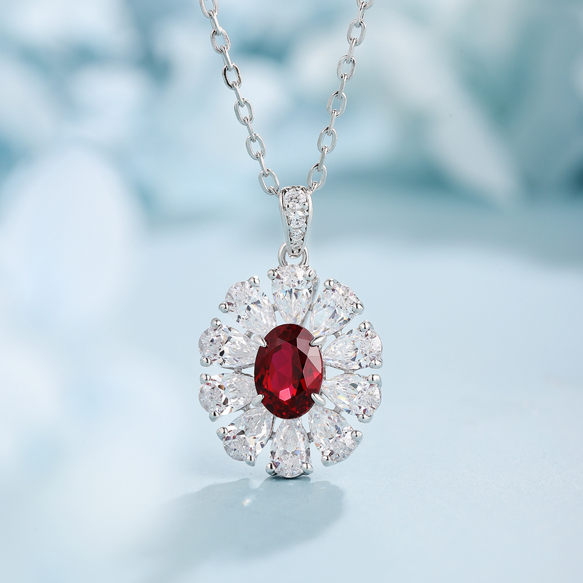 S925 Silver 4.0g Lab-Created Gemstone Necklace, 7x5mm Pendant, 5 Colors, 40&5cm photo 8