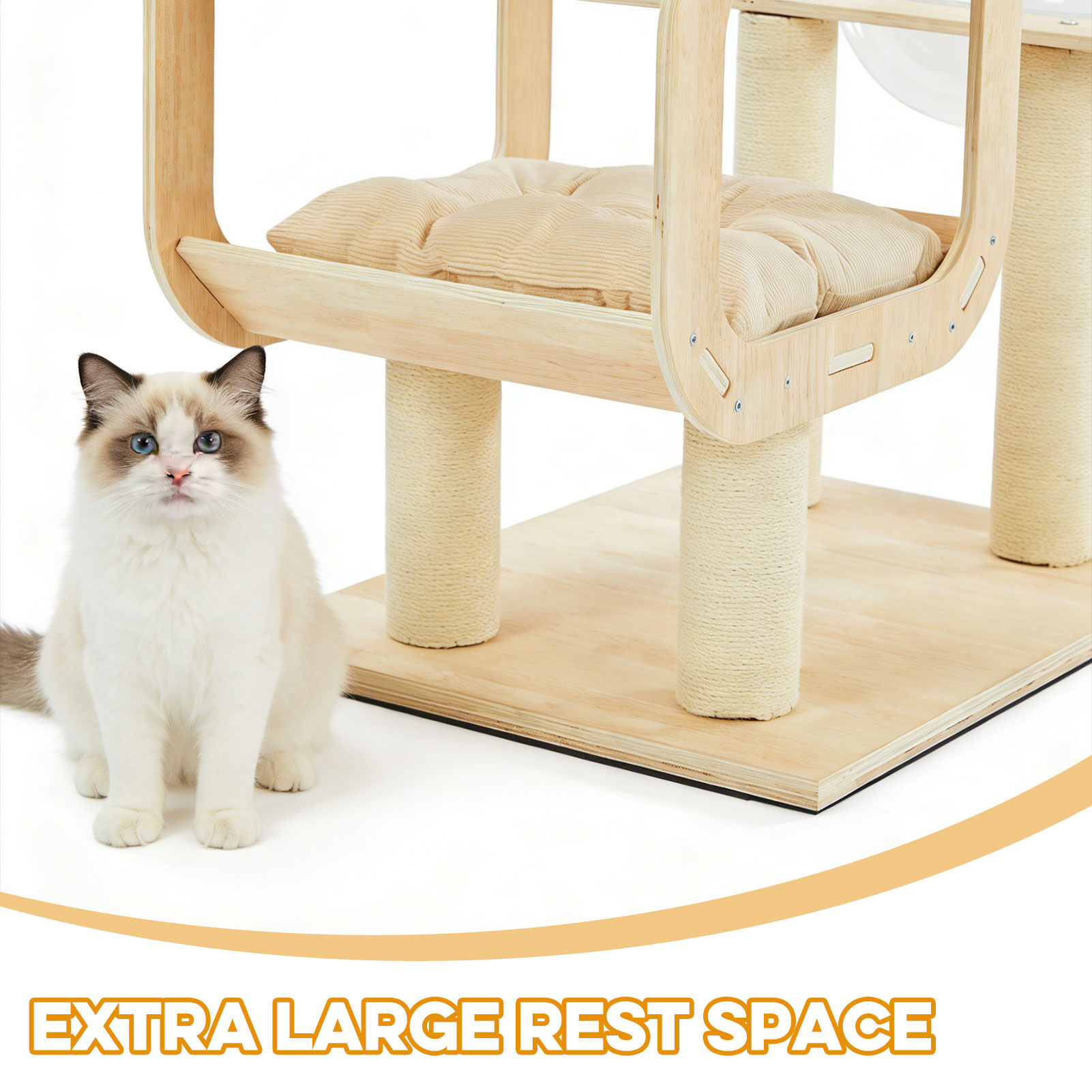 Heavy-Duty No-Drill 4-Story Cat Tree-Solid Wood Multi-Story Boards, Multi-Column Design, 55.9in Cat Tower With Open Condo, Double Space Capsules & Perch, Indoor Cat Furniture For Multi-Cat Families photo 7