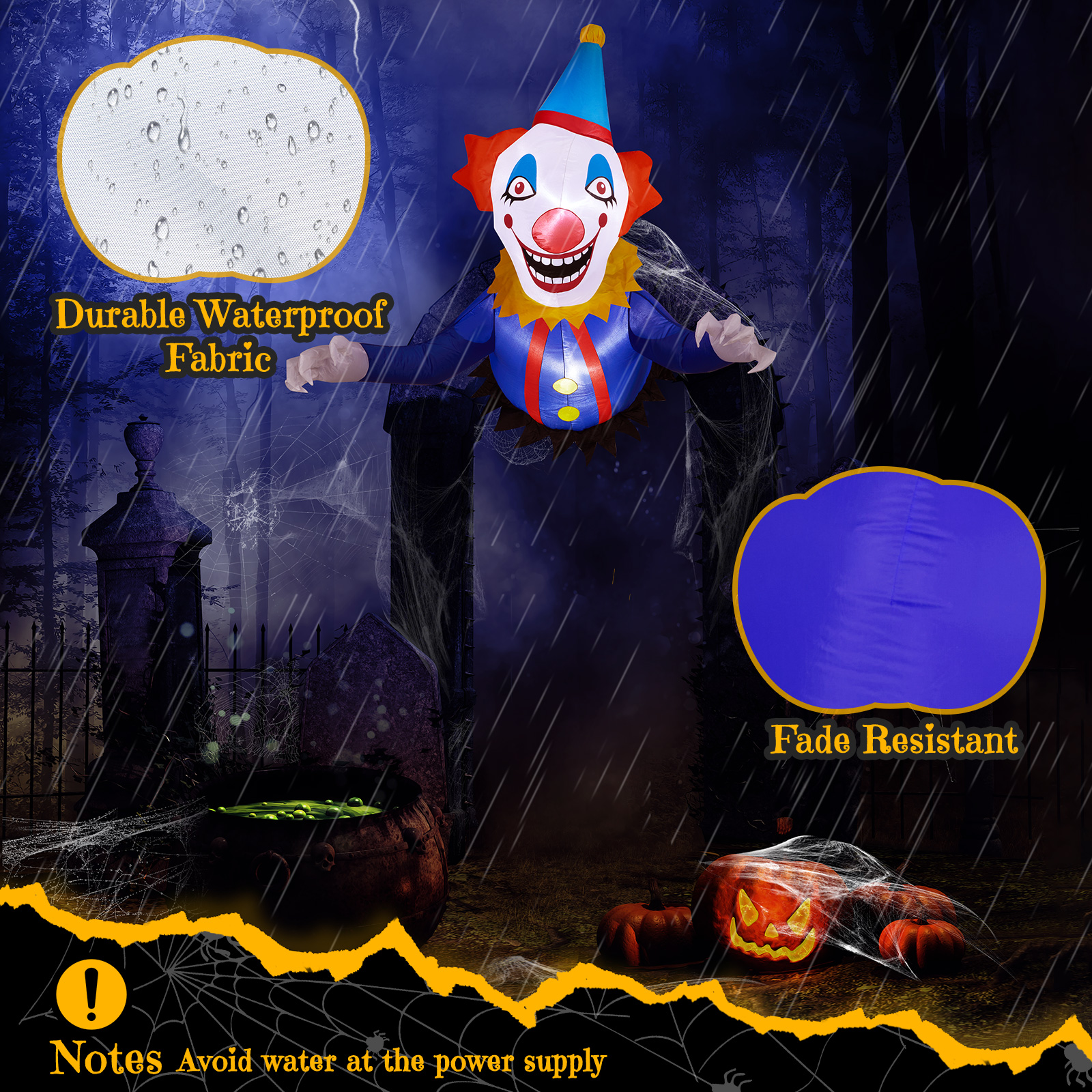 Replace 82852062 3.3 FT Halloween Inflatable Clown Broke Out From Window Outdoor Decorations,Scary Blow Up Decor With Built-in LED Lights For Holiday Party Yard Lawn Garden Decor Indoor Outdoor photo 6