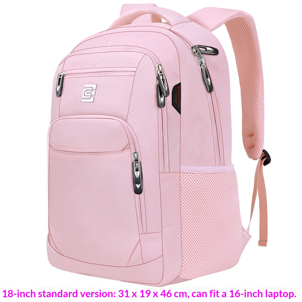 BC Men's Business Backpack Oxford Cloth Waterproof 16 Inch Large Capacity Multifunctional Computer Backpack Student Backpack Female - Pink photo 1